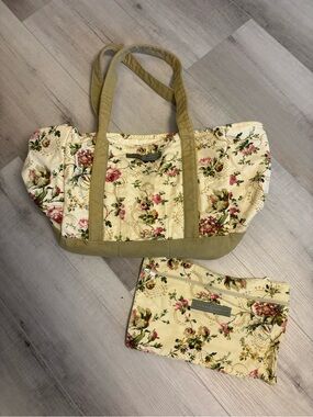 Anna Griffin Floral Canvas Tote Bag w/ Matching Zip Pouch Cottagecore